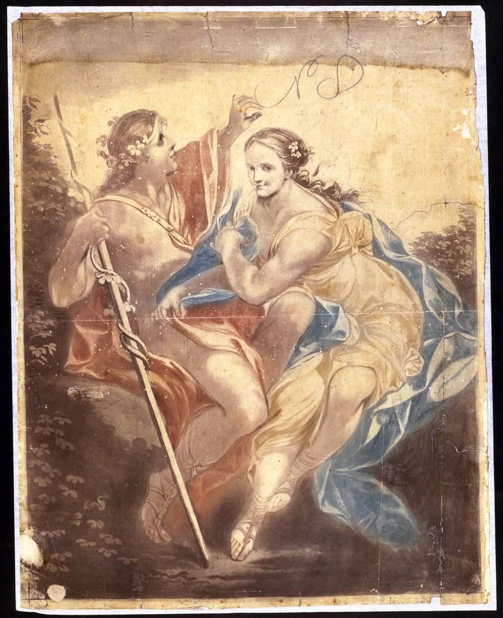 Vênus e Adonis, depois de uma pintura de Benjamin West (1738-1820) 1778-81 (pintura mecânica) de Francis Eginton