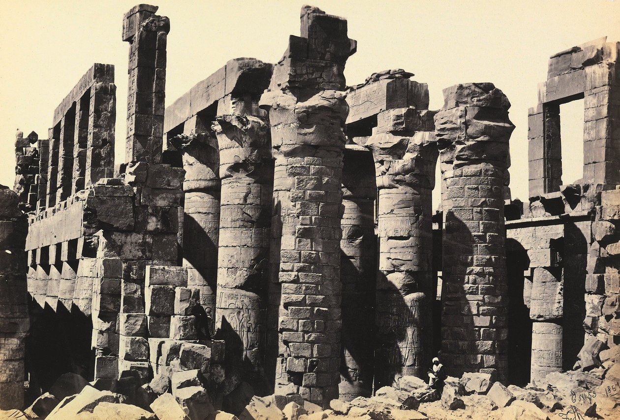 "Egito e Palestina": ruínas do grande salão hipoestilo do Grande Templo de Amon-Ra, Karnak, Egito de Francis Frith