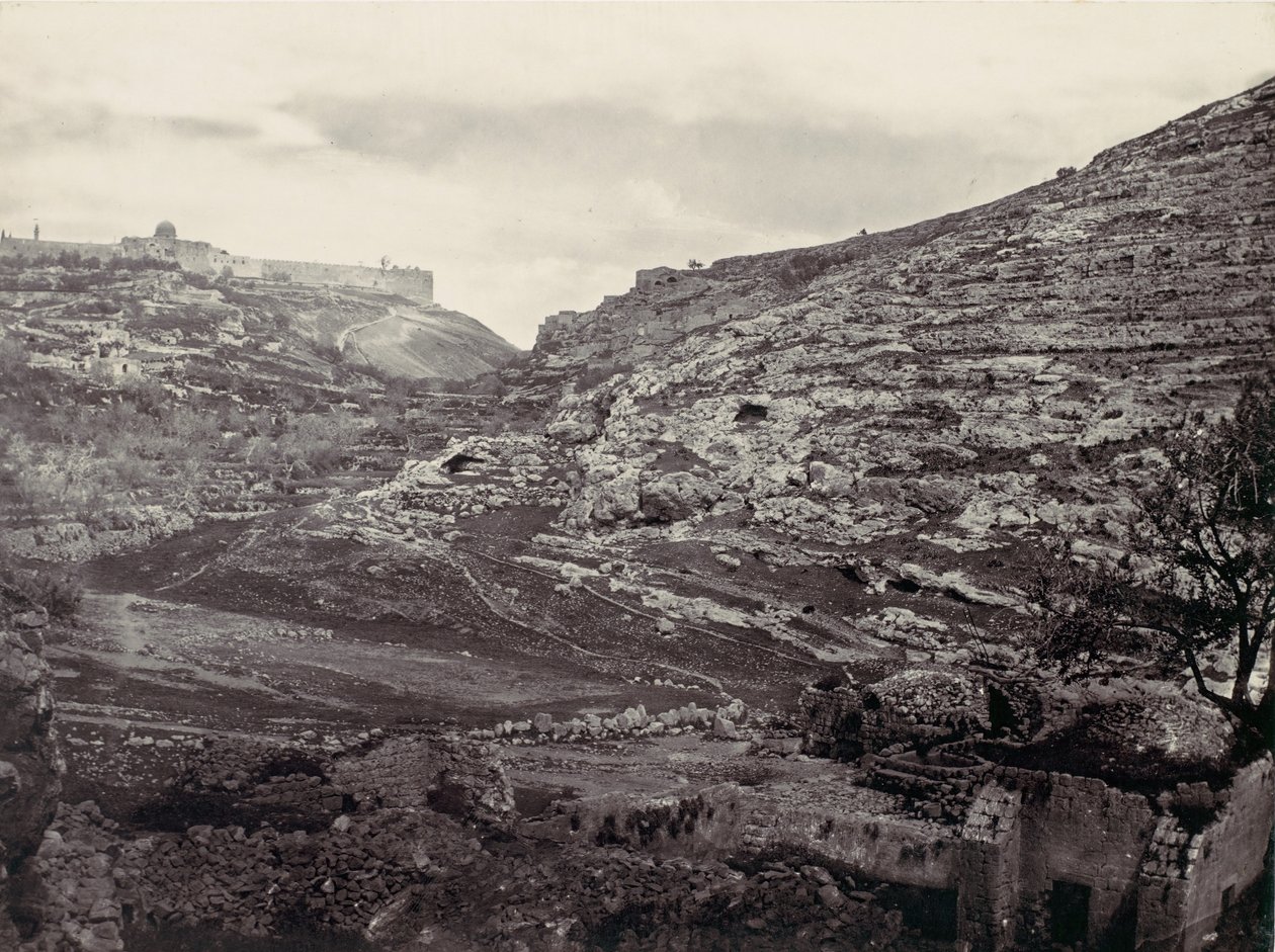 Monte Moriá, Jerusalém, do Poço de En Rogel, ca. 1857. de Francis Frith