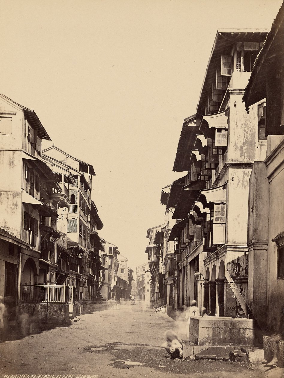 Casas indígenas no forte, Bombaim de Francis Frith