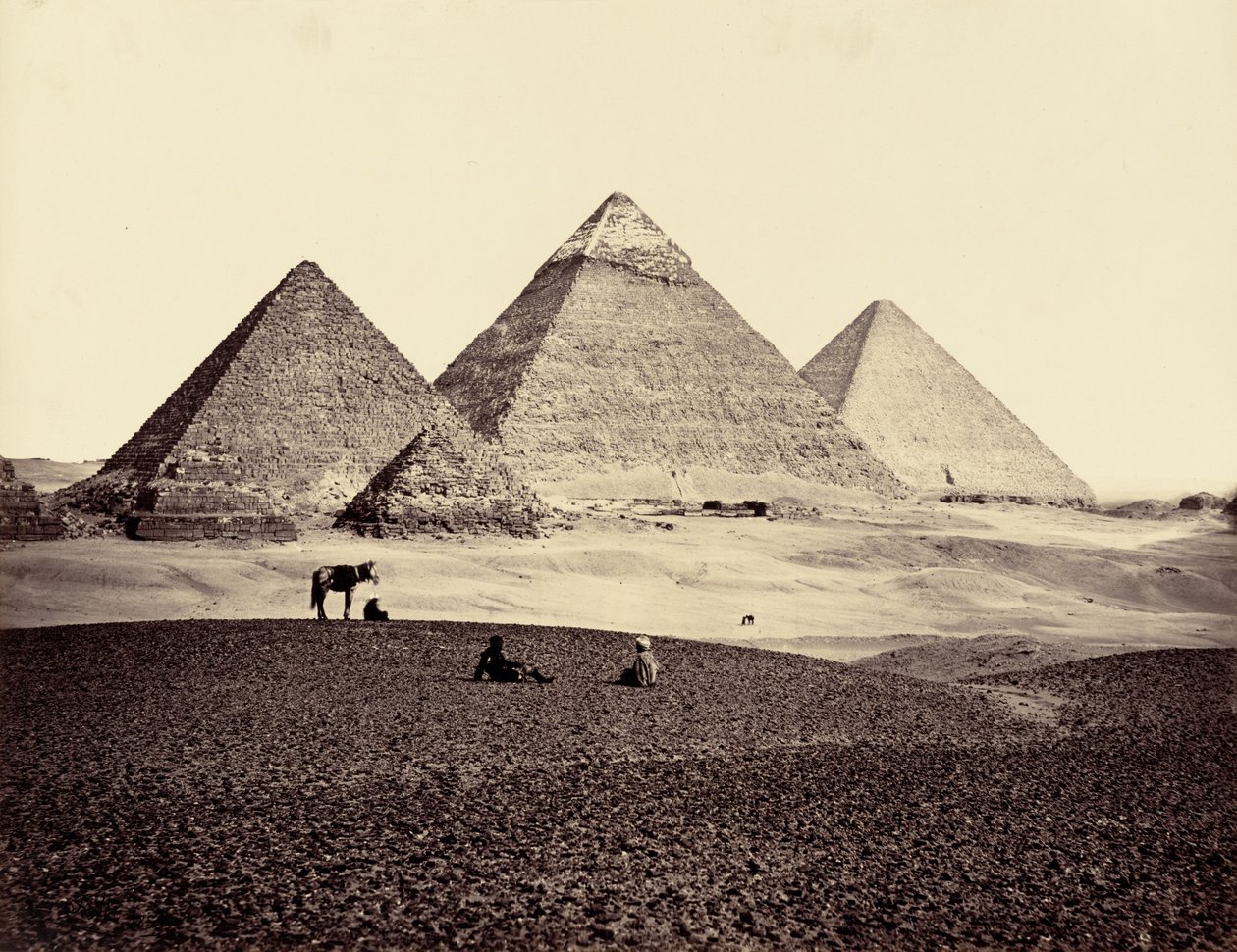 As pirâmides de El-Geezeh, vistas do sudoeste, 1858 (foto) de Francis Frith