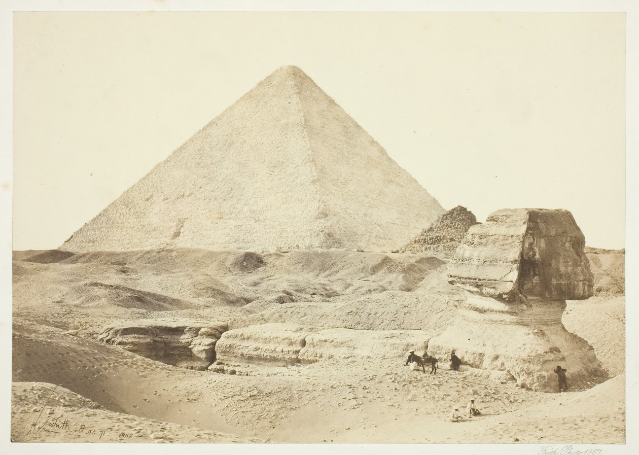 A Esfinge e a Grande Pirâmide, 1857, impressas em 1862. de Francis Frith