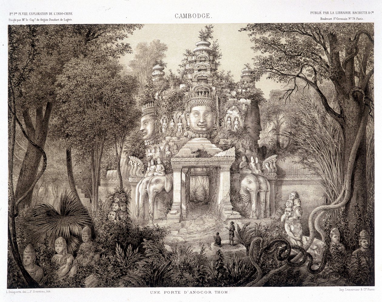 Um portal de Angkor Thom, ca. 1870 - em "Journey of exploration in Indochina 1866-1868" de Francis Garnier Paris de Francis Garnier