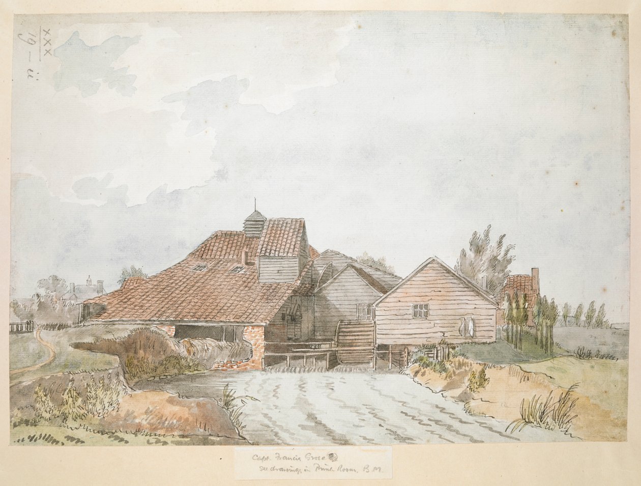 Uma vista colorida de um moinho de óleo, perto de Twickenham Common de Francis Grose