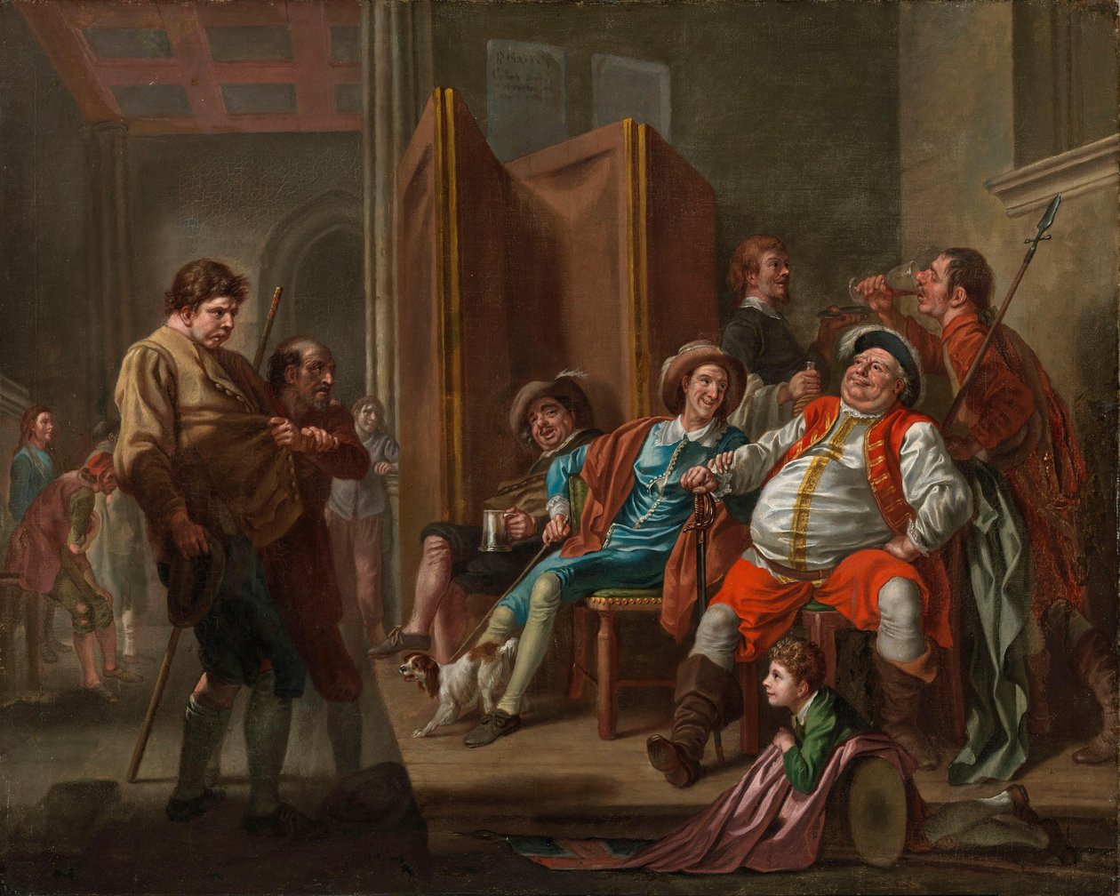 Falstaff recruta soldados de «Henrique IV», segunda parte, ato III, de Shakespeare de Francis Hayman