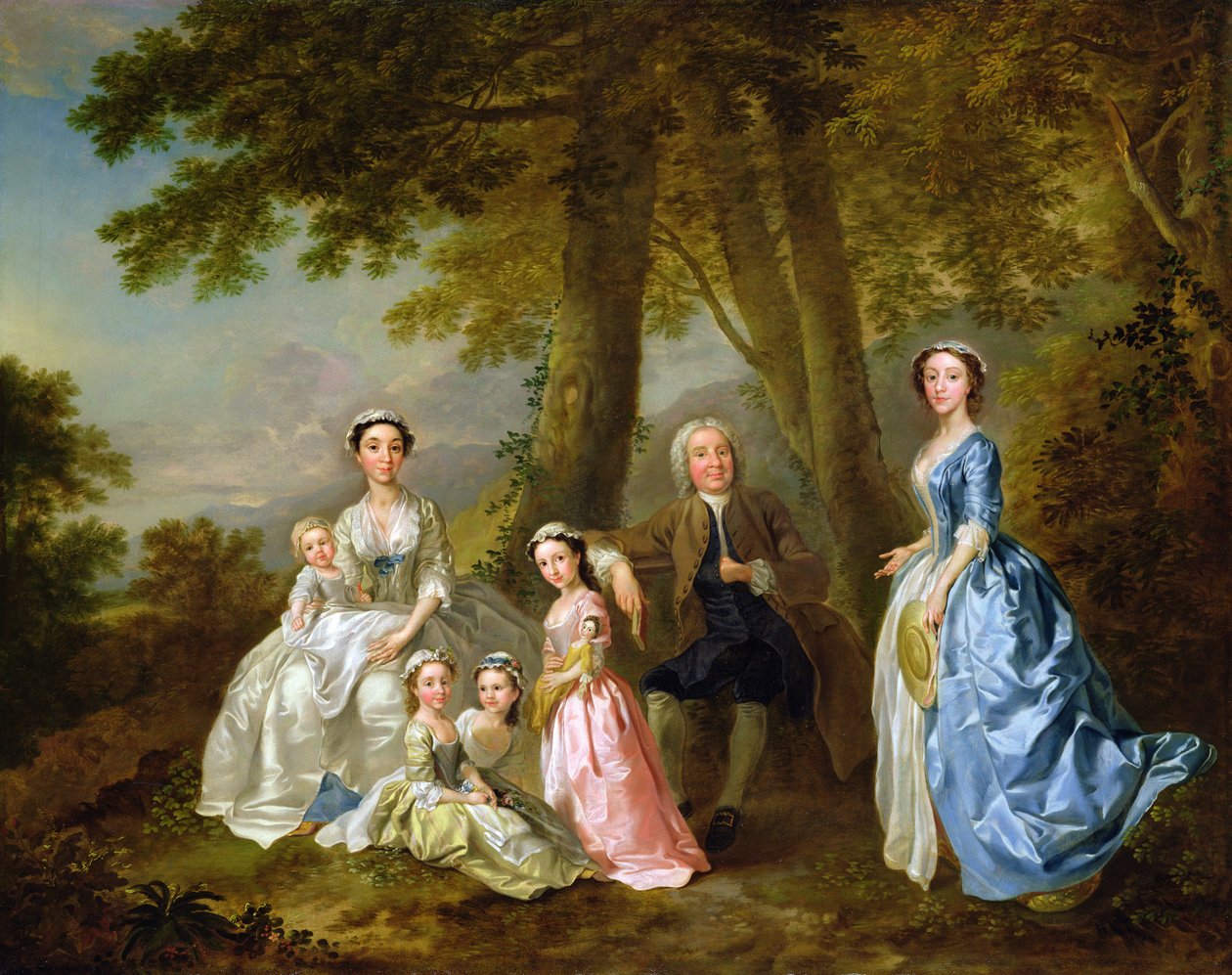Samuel Richardson sentado com sua segunda família de Francis Hayman