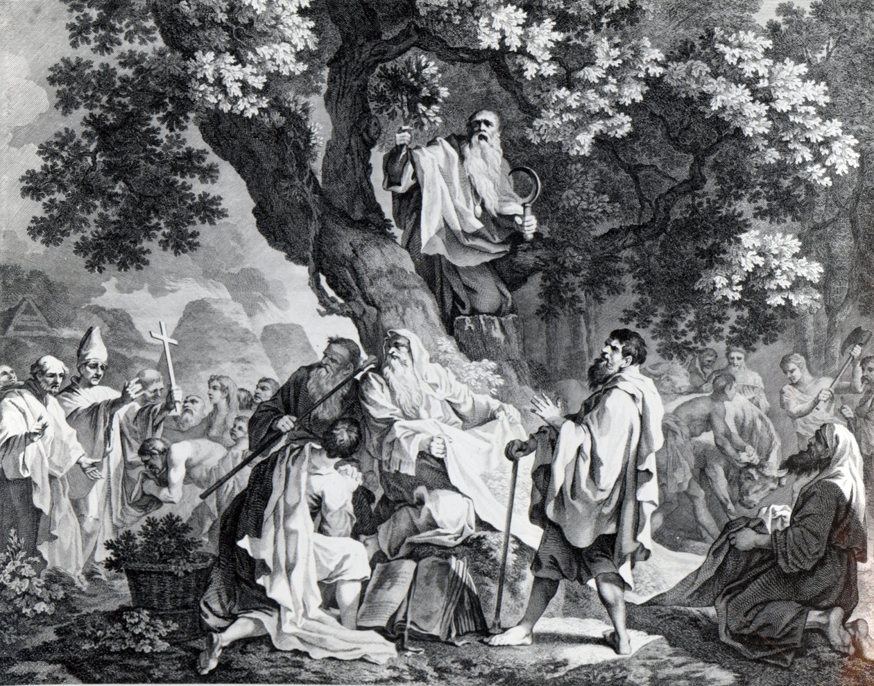 Os druidas, ou a conversão dos bretões ao cristianismo, gravados por Simon Francois Ravenet, impressos em 1778 de Francis Hayman