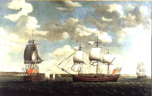 Retrato de um índio oriental em três posições ao largo de Portsmouth de Francis Holman