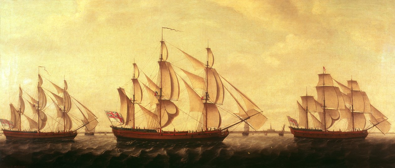 Três navios da baía de Hudson no Tamisa de Francis Holman