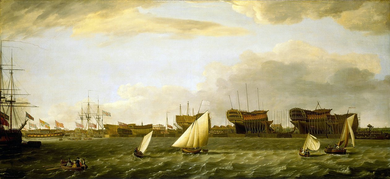 Vista de Blackwall Yard a partir da margem norte do Tamisa (Inglaterra) de Francis Holman