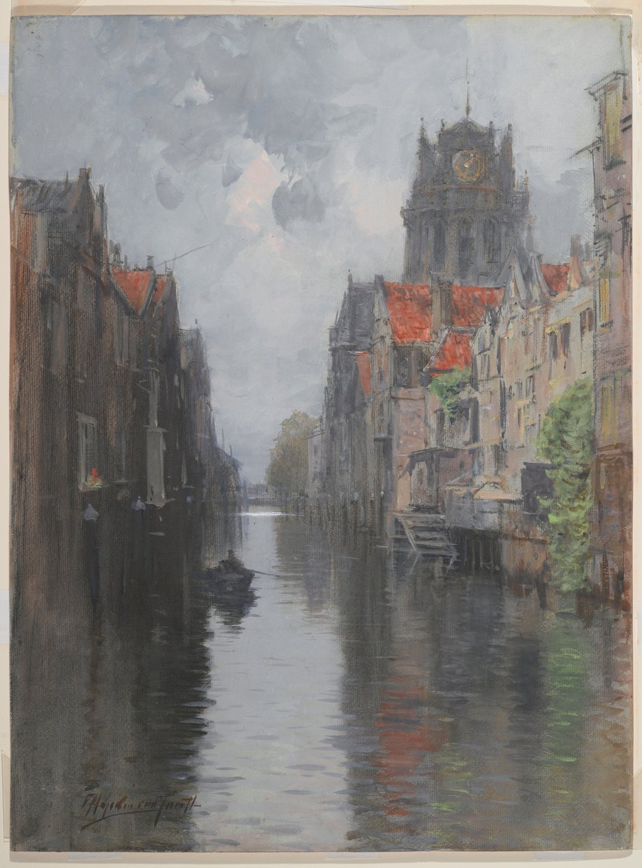 Atrás do Groote Kirk, Dordrecht, c.1880s (wc sobre o carvão no cartão) de Francis Hopkinson Smith