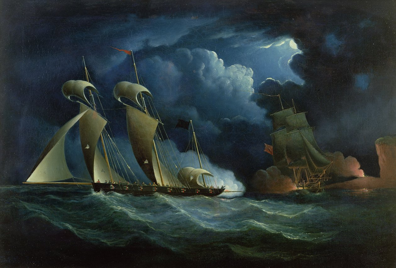 Um Brig da Alfândega Envolvendo o Pirata Lugger Assistirá de Francis Hustwick