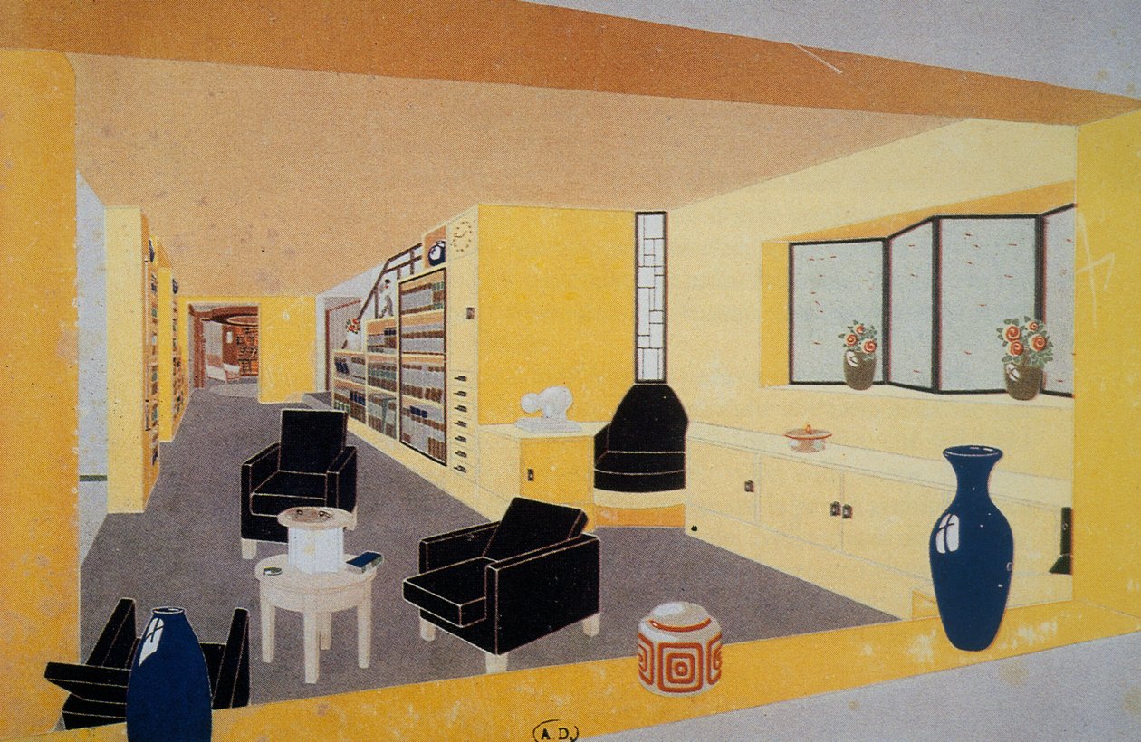 Perspetiva Fumoir para Amdassade Francoise, de Francis Jourdain (1876-1958), apresentada na Exposição Internacional de Artes Decorativas de Paris, em 1925, França, século XX de Francis Jourdain