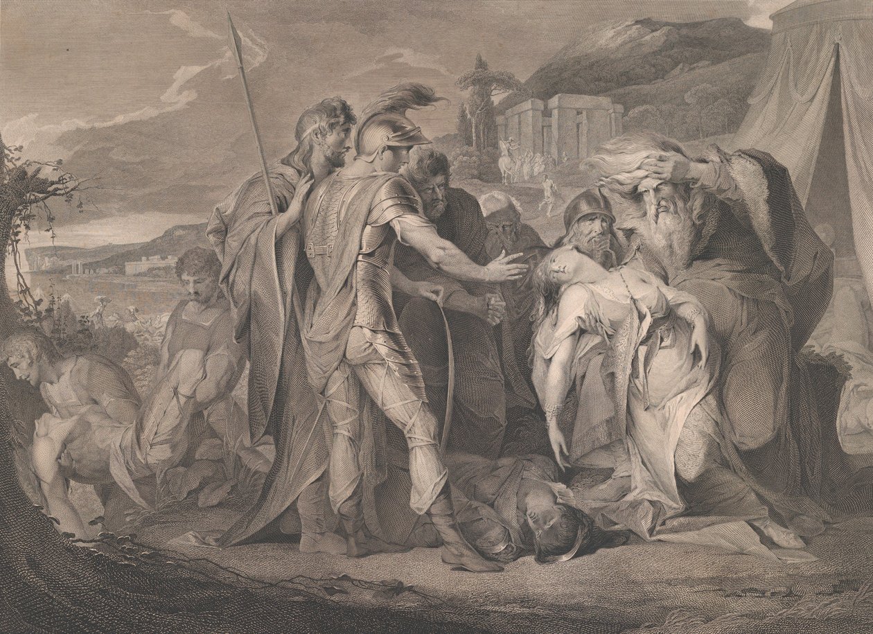 Rei Lear chorando sobre o corpo de Cordelia Shakespeare, Rei Lear, Ato 5, Cena..., 1º de agosto de 1792. de Francis Legat