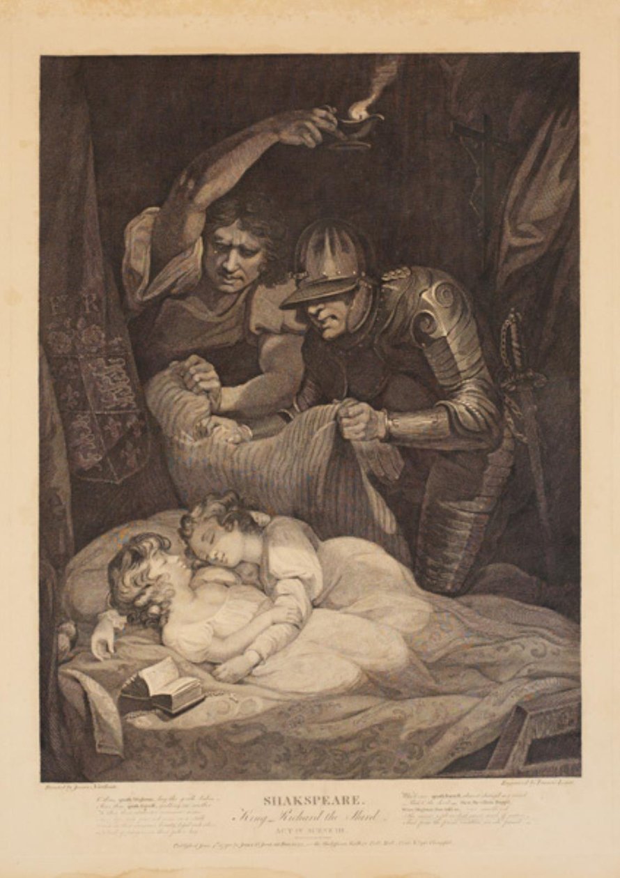 O assassinato de Eduardo V e do seu irmão mais novo, o Duque de York. Do "Richard III" de William Shakespeare, Acto 4, Cena 3 de Francis Legat