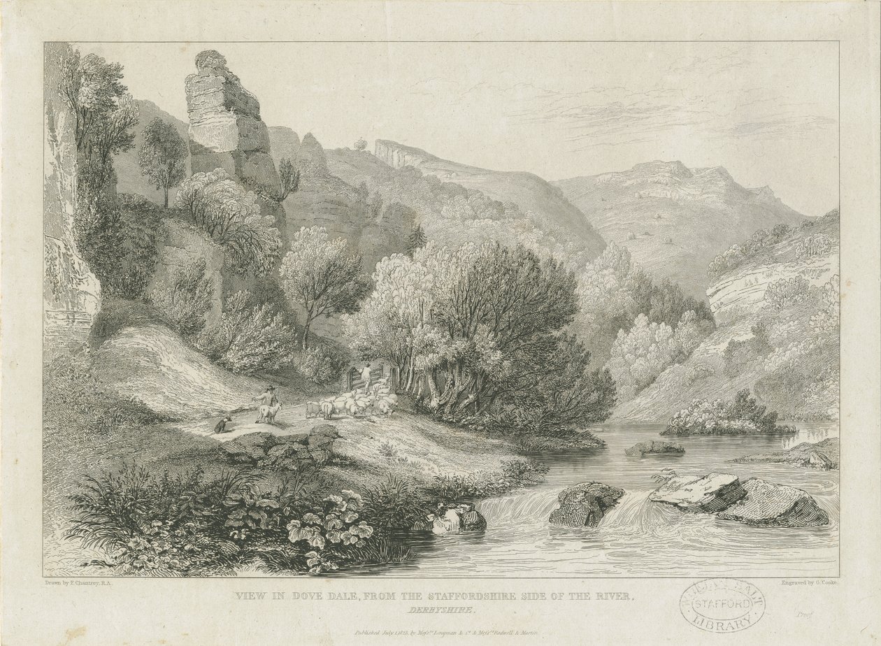 Dovedale - paisagem: gravura, séc. XIX de Francis Legatt Chantrey