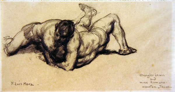 Strangler Lewis e Mike Romano, Houston, Texas, c.1920 (lápis sobre papel) de Francis Luis Mora