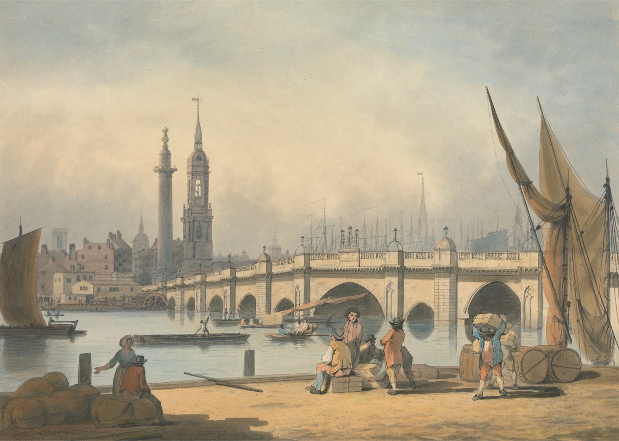 Ponte de Londres e O Monumento de Francis Nicholson