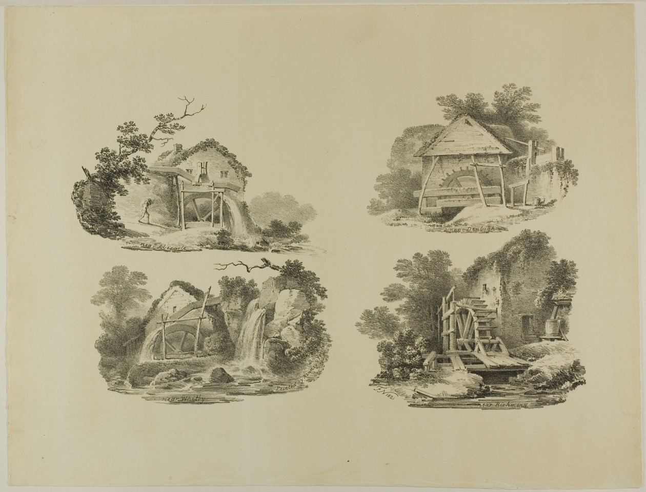 Mill Wheels perto de Abergele, Denbigh, Whitby, Richmond de Francis Nicholson