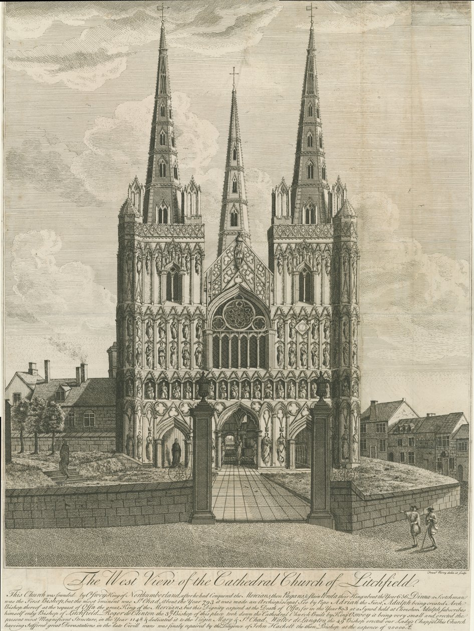 Catedral de Lichfield - Frente Oeste: gravura, sd [18º séc.] (Impressão) de Francis Perry
