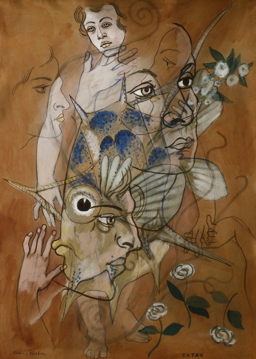 Catax, c.1929 (óleo, guache, aguarela e lápis sobre cartão) de Francis Picabia