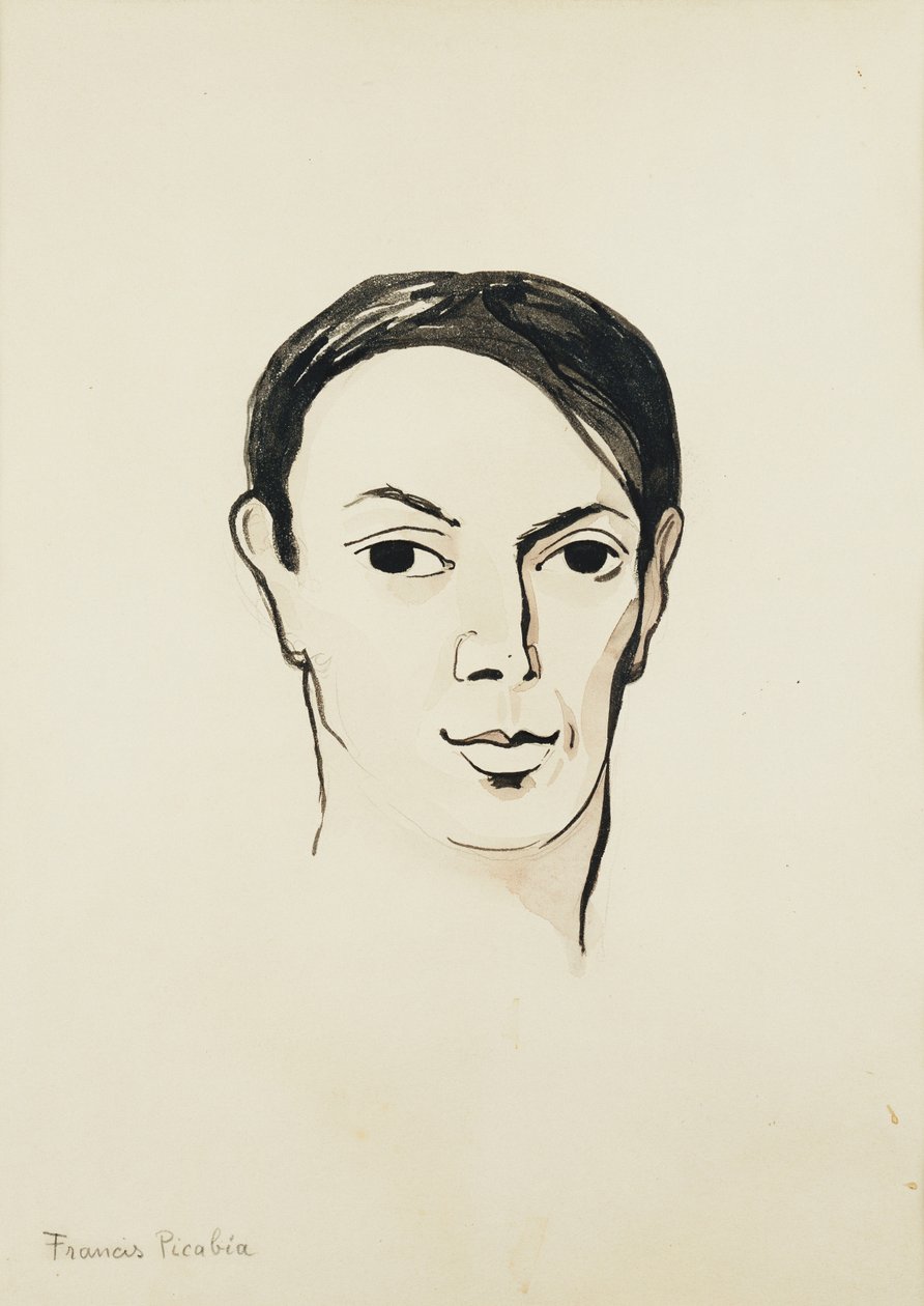 Retrato de Pablo Picasso; Portrait de Pablo Picasso, c. 1902-1905 (aguarela, pincel e tinta preta e lápis sobre papel) de Francis Picabia