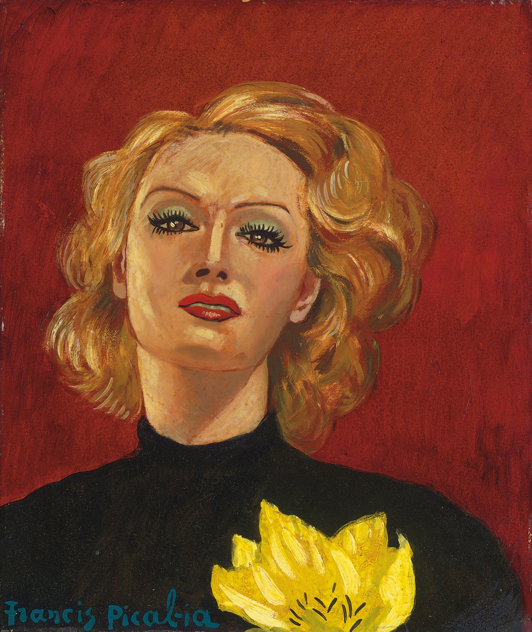 Mulher com uma flor amarela, c. 1941-2 (óleo sobre tábua) de Francis Picabia