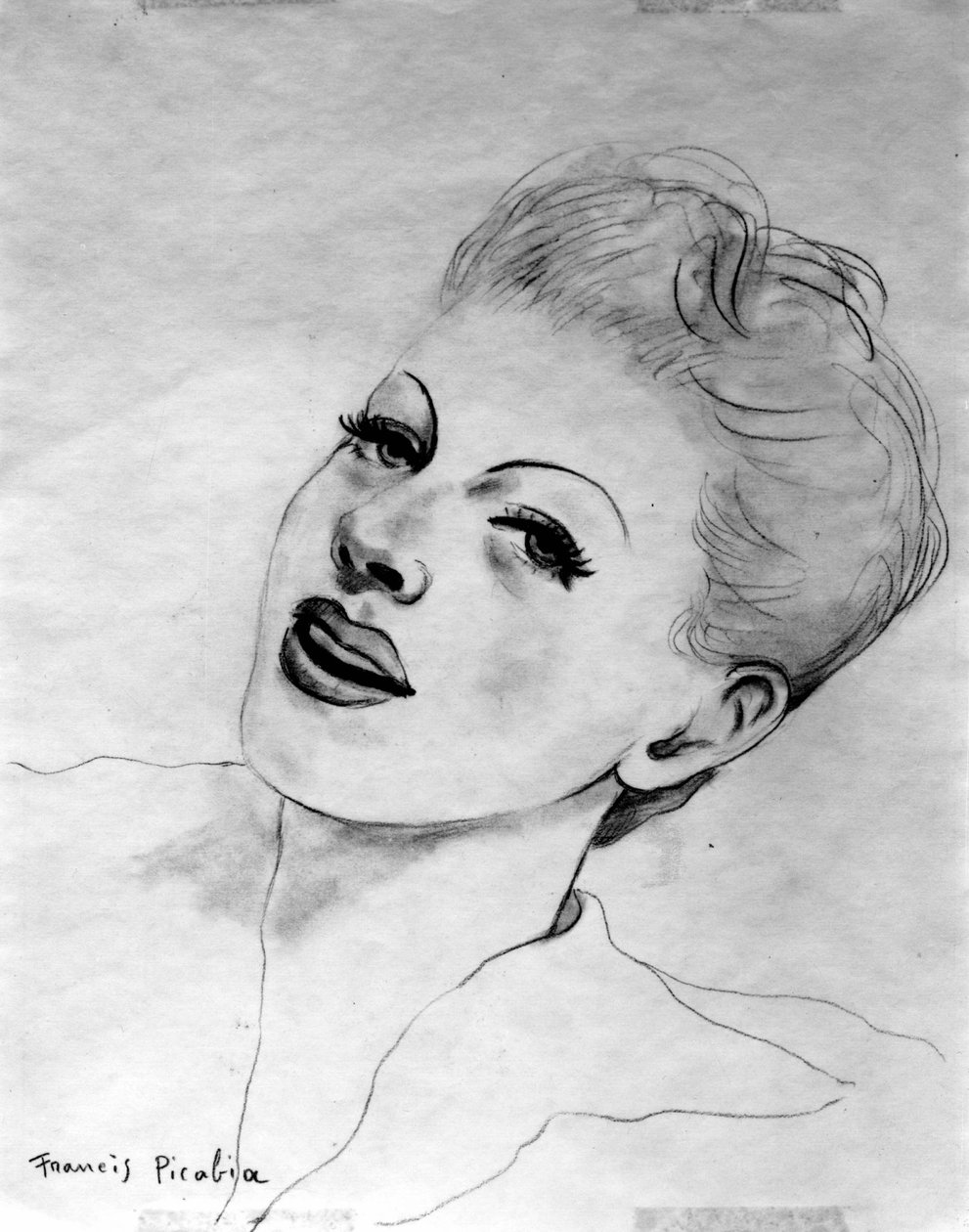 Rosto de mulher inclinado para trás, de Francis Picabia (1879-1953); lápis de grafite sobre papel. de Francis Picabia