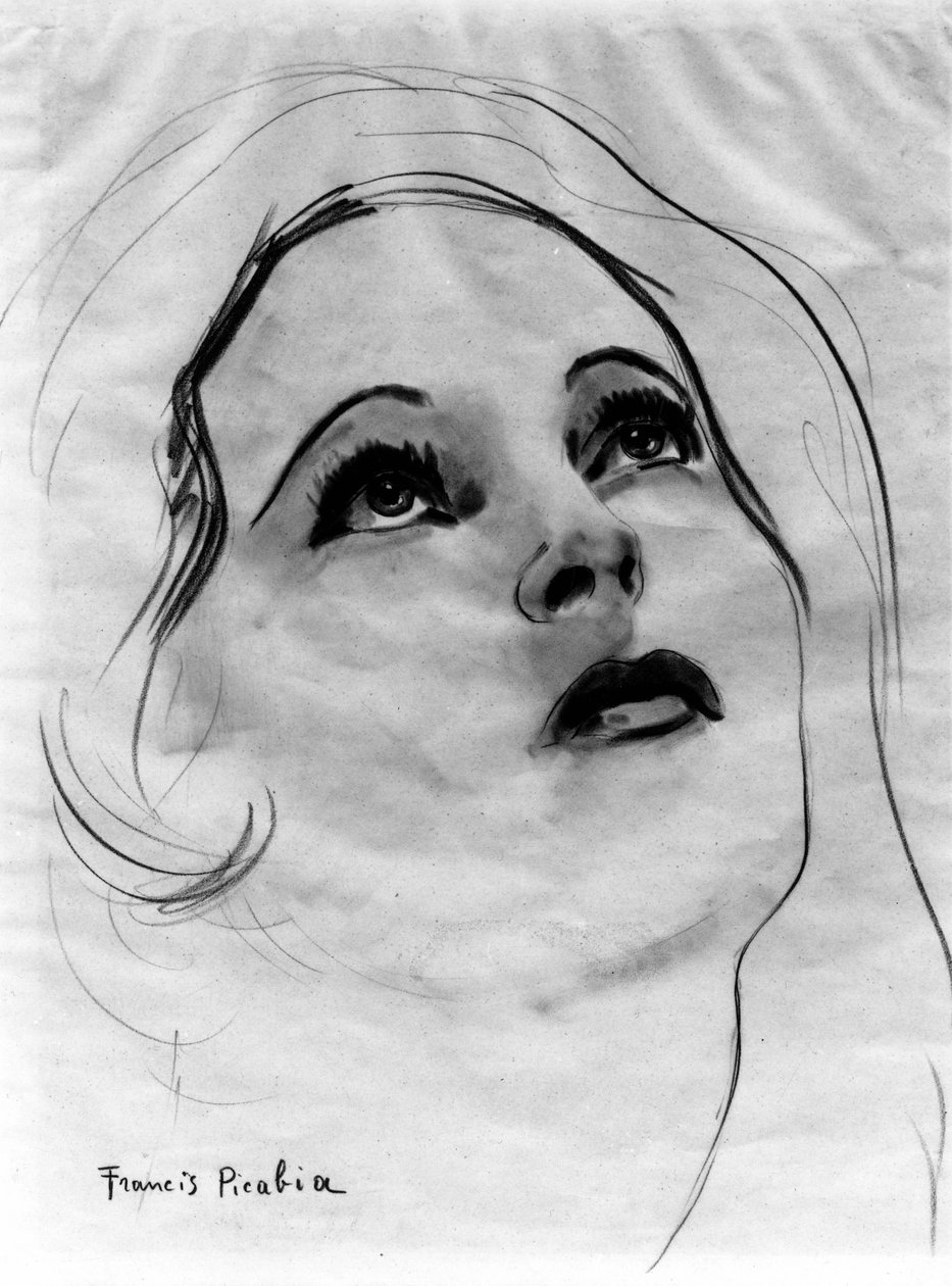 Rosto de mulher com os olhos levantados, de Francis Picabia (1879-1953); lápis grafite e aguarela sobre papel. de Francis Picabia