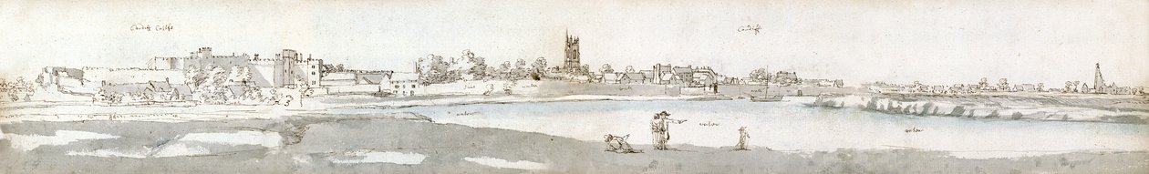 Cardiff em 1678 (aguarela e tinta castanha sobre papel) de Francis Place