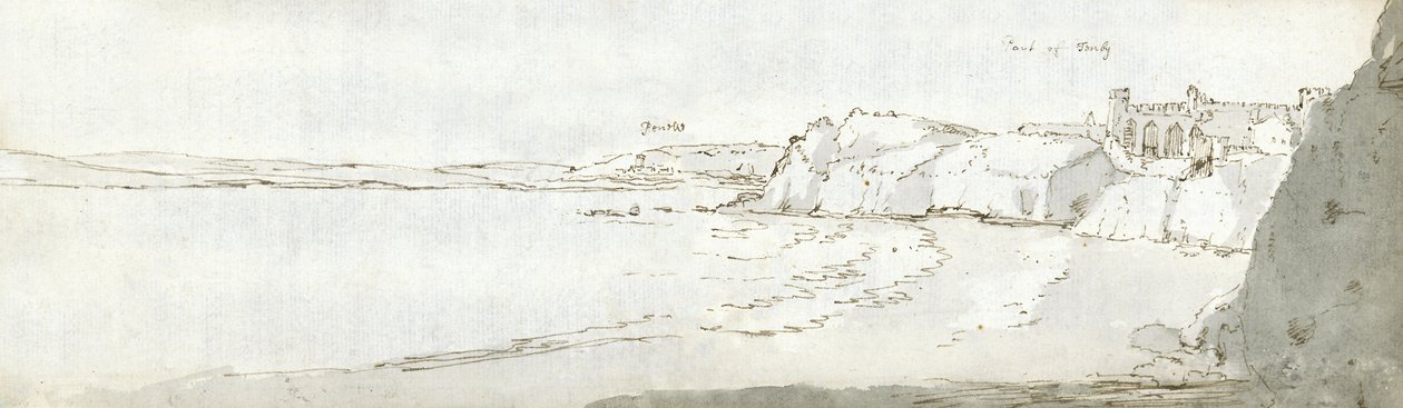 Porto de Tenby, c.1678 (aguarela e tinta castanha sobre papel) de Francis Place