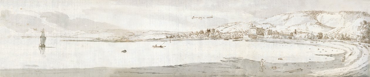 Swansea, c.1678 (aguarela e tinta castanha sobre papel) de Francis Place