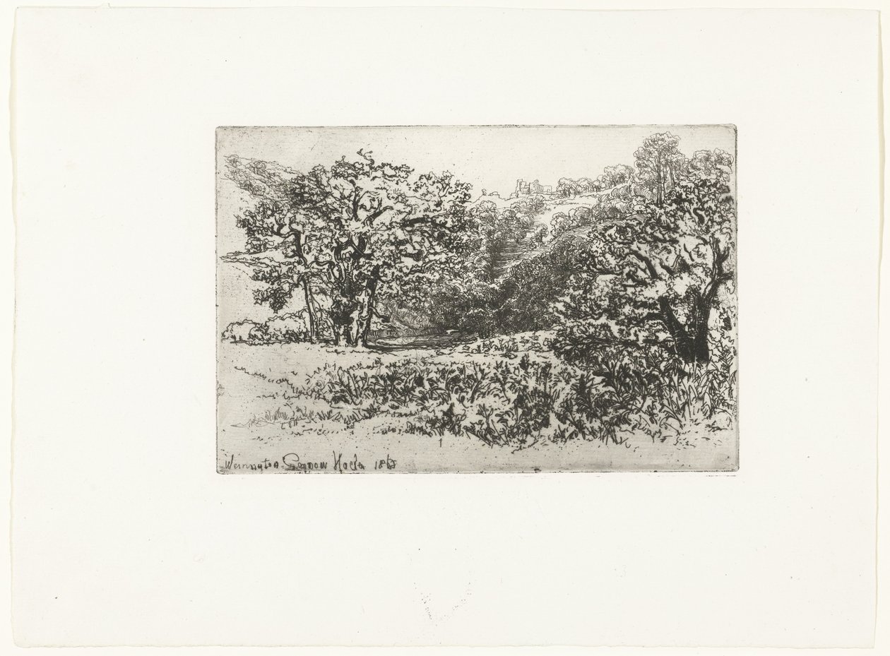 Paisagem com uma manada de animais A manada Werrington (título no objeto) de Francis Seymour Haden (Sir) (signed by artist)
