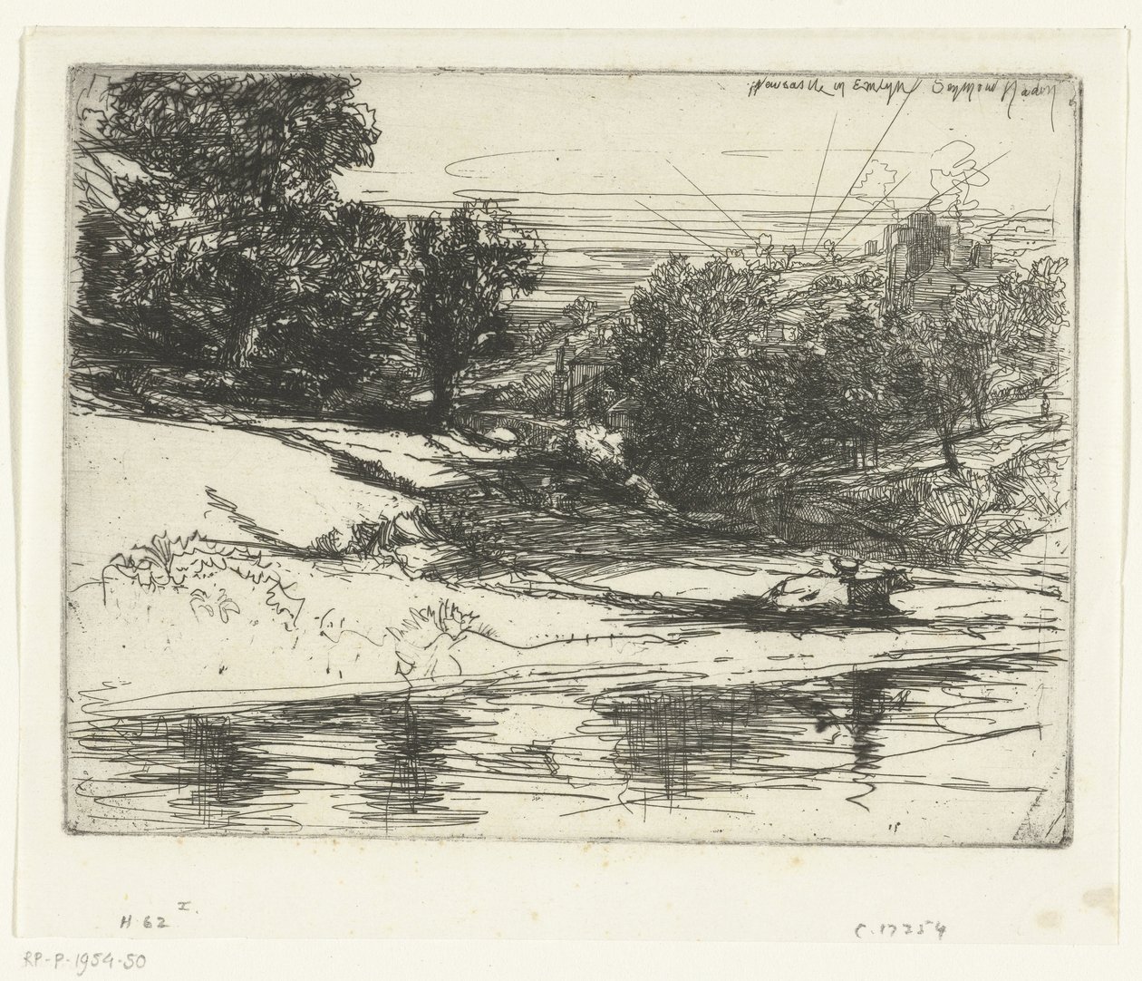 Paisagem de New Castle no País de Gales Newcastle em Emlyn (título no objeto) de Francis Seymour Haden (Sir) (signed by artist)