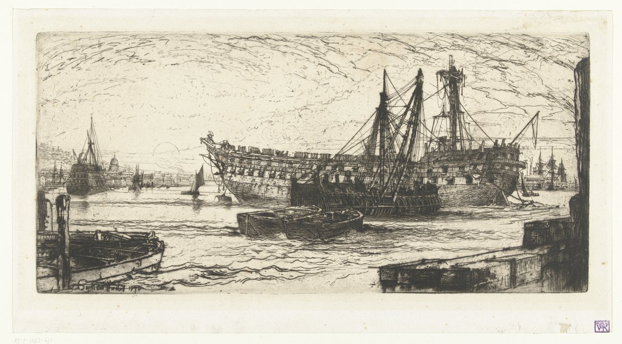 Ontmanteling van het schip de Agamemnon
A ruptura da Agamémnon de Francis Seymour Haden (Sir) (signed by artist)