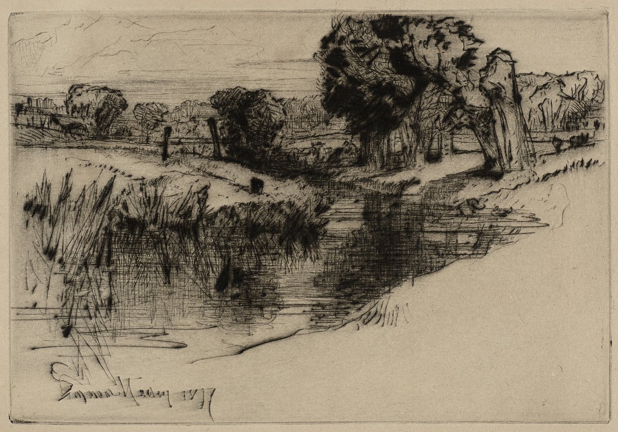 Um remanso, 1877 (ponto seco) de Francis Seymour Haden
