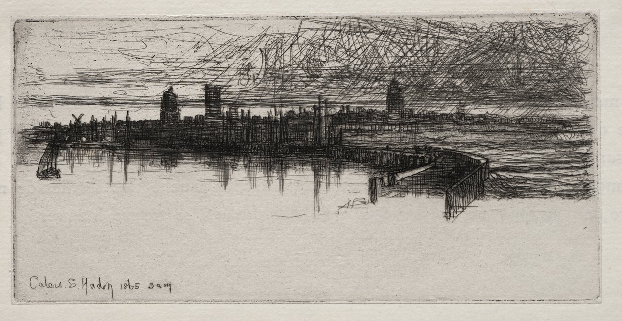 Cais do Pequeno Calais, 1865, 3 da manhã de Francis Seymour Haden