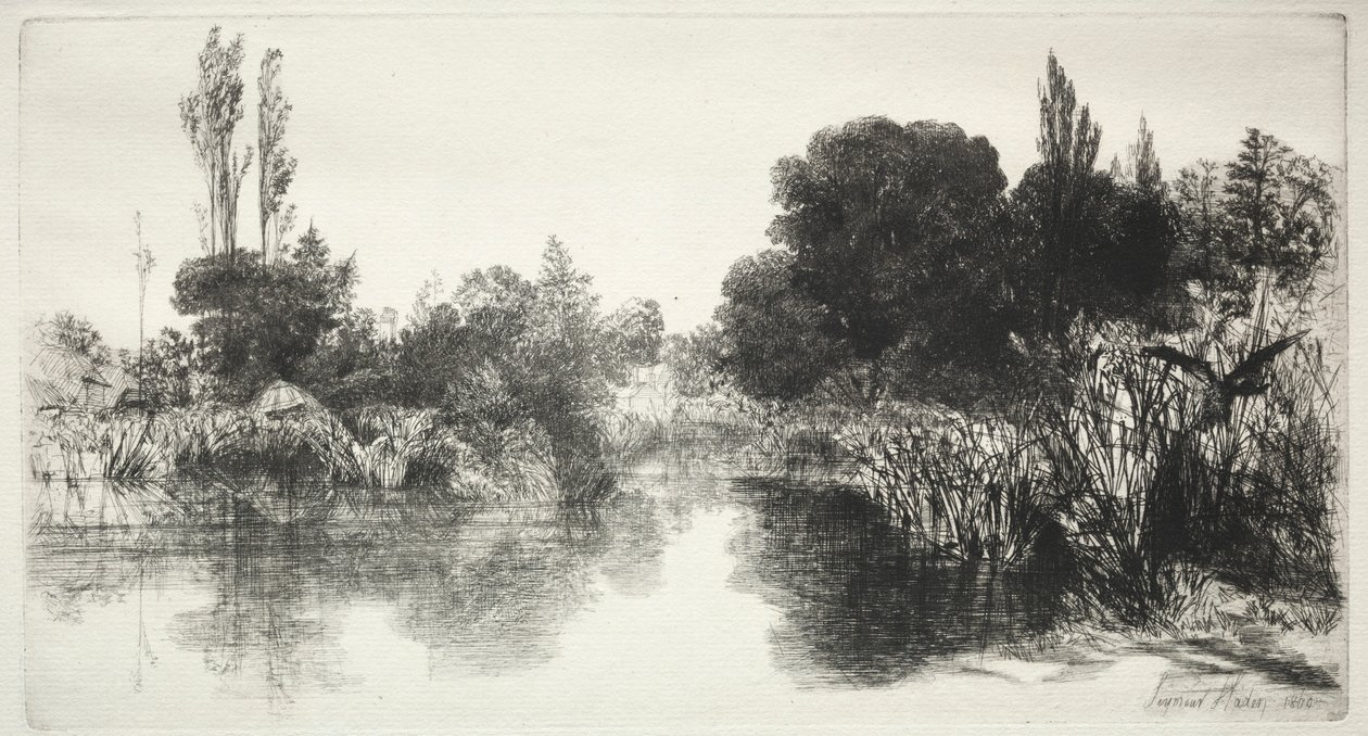 Lagoa do moinho de Shere a placa maior, 1860. de Francis Seymour Haden