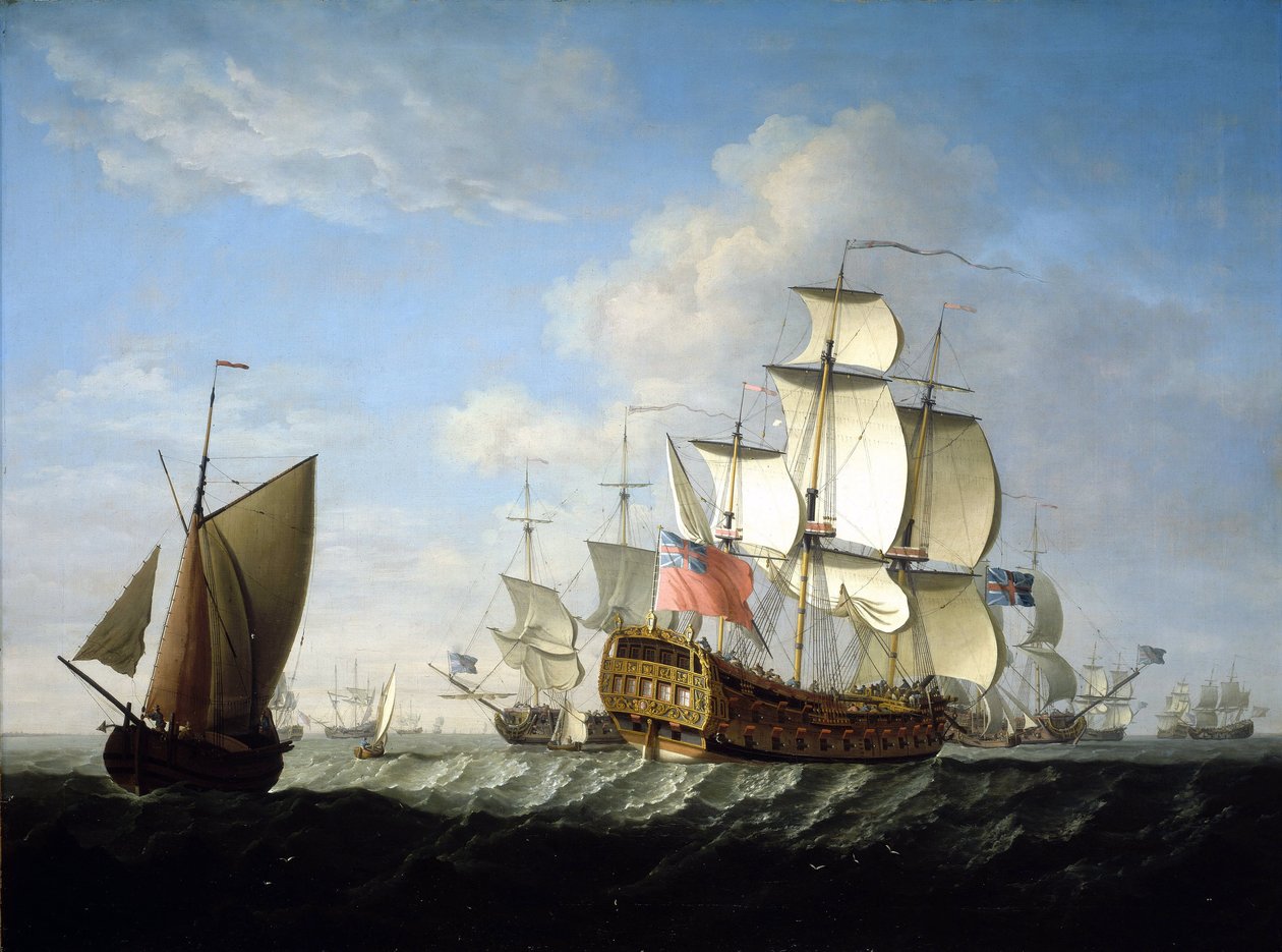 Uma esquadra britânica da Marinha Real no mar. Óleo sobre tela, por volta do final da década de 1740, de Francis Swaine (1725-1782). de Francis Swaine