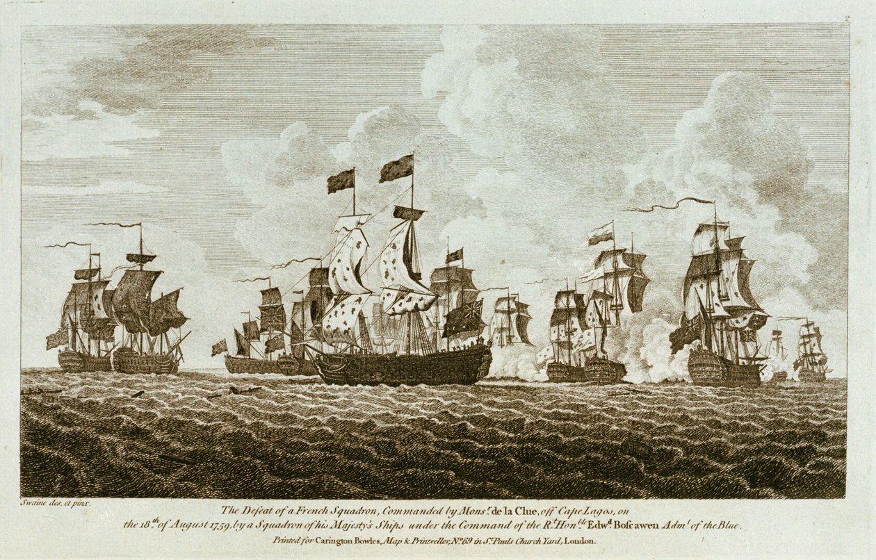 Doze Impressões de Embates no Mar. A Derrota de uma Esquadra Francesa, comandada por Monsr. de la Clue, ao largo do Cabo Lagos, em 18 de agosto de 1759, por uma Esquadra de Navios de Sua Majestade sob o Comando do Rt Honble Edwd. Boscawen Adml of the Blue