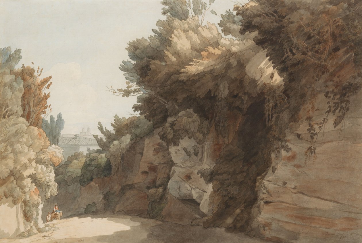 Uma vista perto do Arco Scuro, olhando para a Villa Medici, Roma, 1785. de Francis Towne