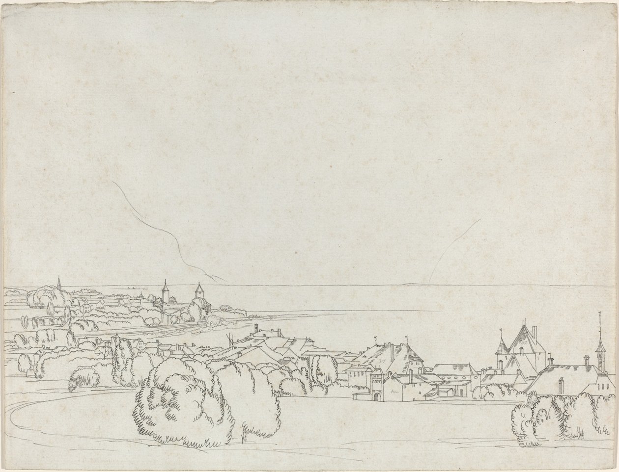 Uma vista de Vevey com La Tour de Peilz à distância de Francis Towne
