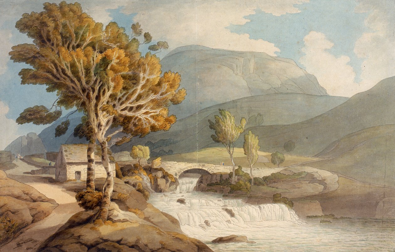 Ponte e Cascata perto de Llyngwellyn de Francis Towne