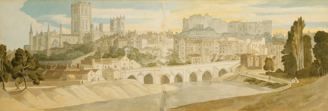 Catedral de Durham e castelo do rio Wear, 1811 de Francis Towne