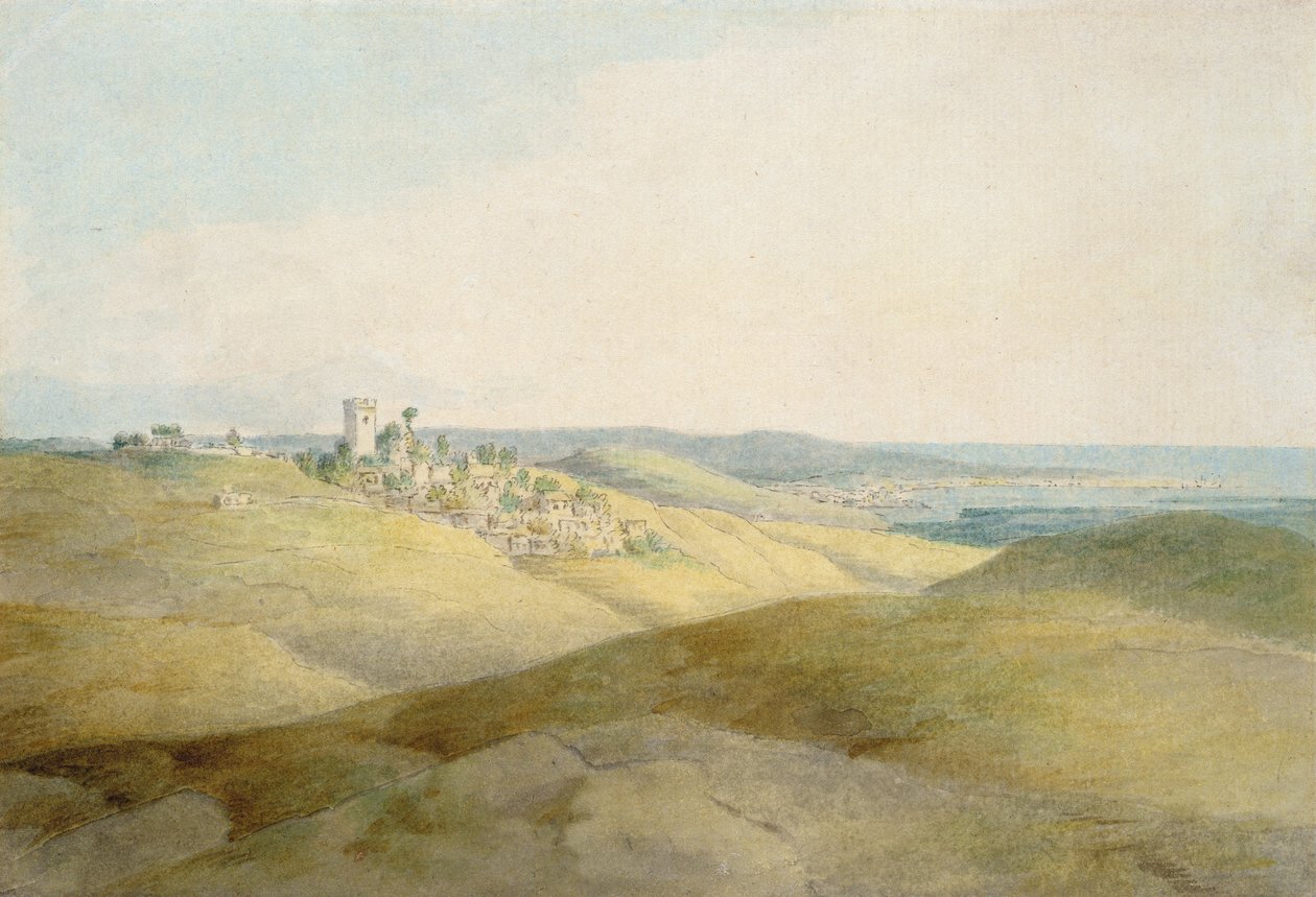 Pough Hill, perto de Bude, na Cornualha (caneta e tinta sobre papel) de Francis Towne