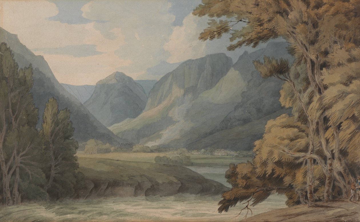 Vista em Borrowdale de Eagle Crag e Rosthwaite de Francis Towne