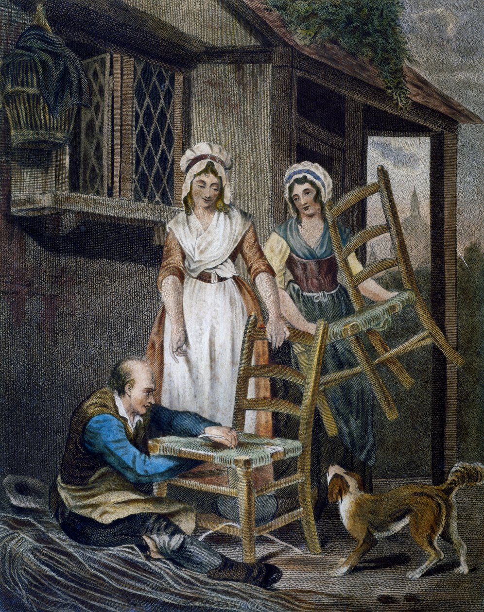 Fazendo assentos de cadeira de vime, gravados por Francis Wheatley (1747-1801) de Cries em Londres, Reino Unido de Francis Wheatley