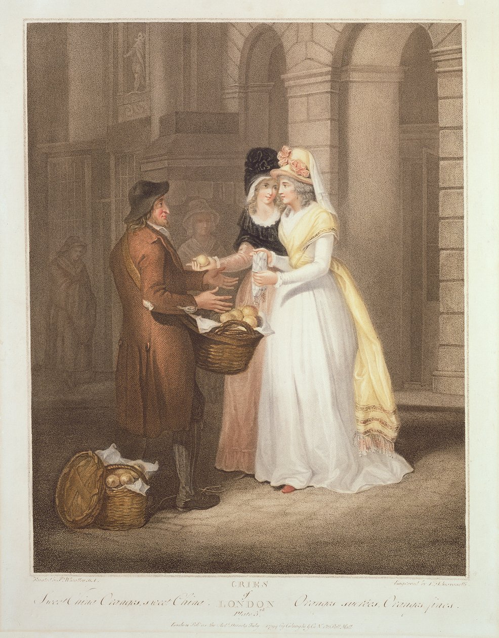 As laranjas doces de China, China doce, chapeiam 3 de "os gritos de Londres", gravadas por Luigi Schiavonetti (1765-1810), bar. por Colnaghi und Co., 1794 (gravura de stipple) de Francis Wheatley