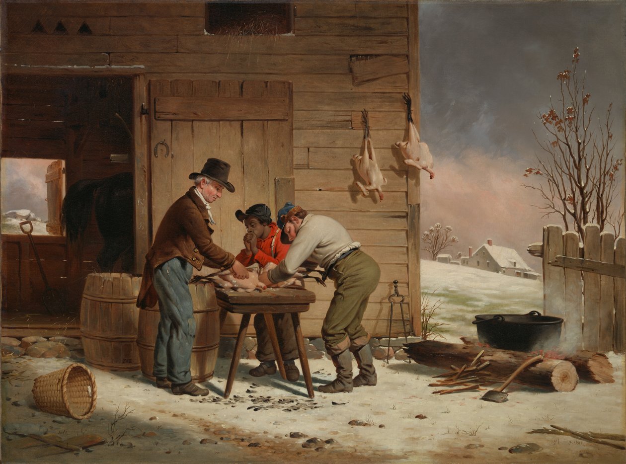 Preparando-se para o Natal depenar perus, 1851. de Francis William Edmonds