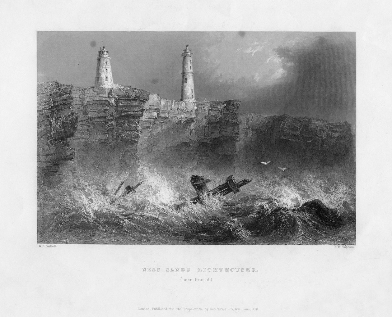 Faróis de Ness Sands, perto de Bristol, Goucestershire, 1841 de Francis William Topham